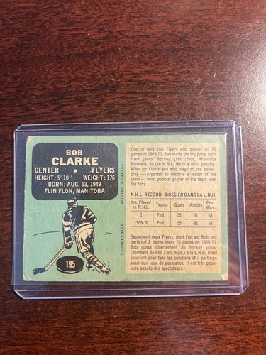 1970 OPC O-Pee-Chee Hockey #195 - Bob Clarke Rookie Card Philadelphia Flyers - Picture 2 of 2
