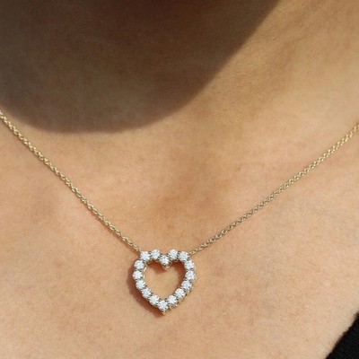 1Ct Round Lab Created Diamond Heart Valentine Necklace 14K Yellow Gold Plated