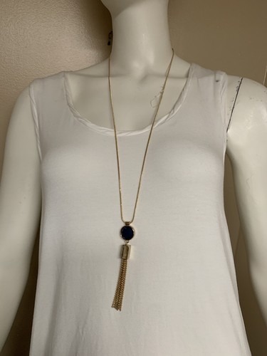 NWOT BROOKS BROTHER GOLD TONE BLUE STONE NECKLACE & DROP EARRINGS JD905 - Picture 6 of 9