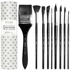 ARTEGRIA Watercolor Brush Set - 9 Synthetic Squirrel Watercolor Paint Brushes
