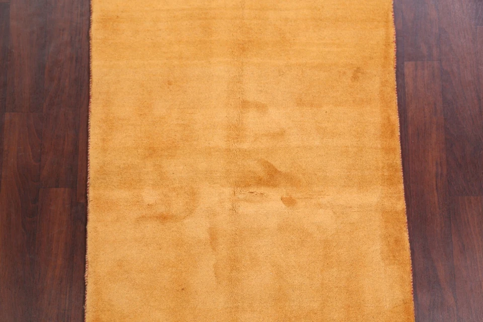 Solid Gabbeh Contemporary Orange Oriental Area Rug Hand-Knotted Wool Carpet 4x5 - Image 3 of 4