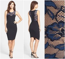 FELICITY & COCO  LACE  INSET  PONTE  SHEATH  BODYCON  DRESS  Sz S    NEW   $118