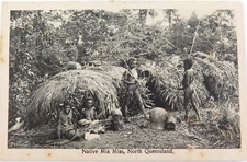 .Rare North Queensland Native Mia Mias Postcard Aboriginal