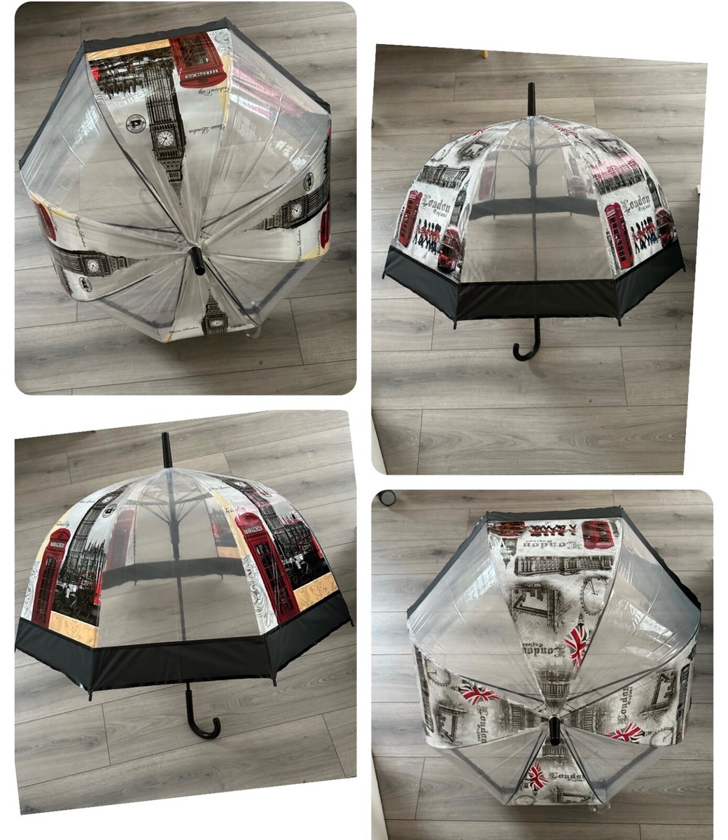 London Icons Clear Dome See Through Transparent Auto Open Brolly