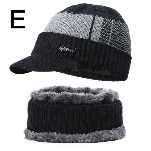 Outdoor Warm Winter Peak Peaked Beanie Visor Fleece Lined Hat Cap With Scarf - Picture 5 of 28