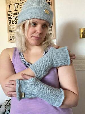 Erwachsene Set, Luxus Baby Alpaka und echte Maulbeerseide Handarbeit Handschuhe Beanie Mütze