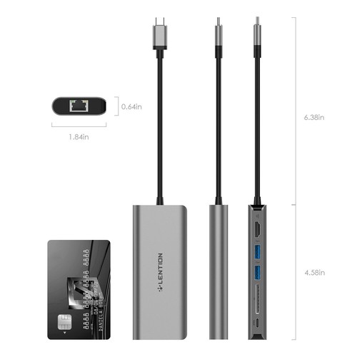 LENTION USB-C HUB Thunderbolt 3 to USB 3.0 HDMI Ethernet PD Adapter Card Reader - Picture 4 of 4