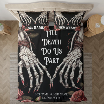 Personalized Halloween Couple Skeleton Bedding Set, Romantic Bed Set