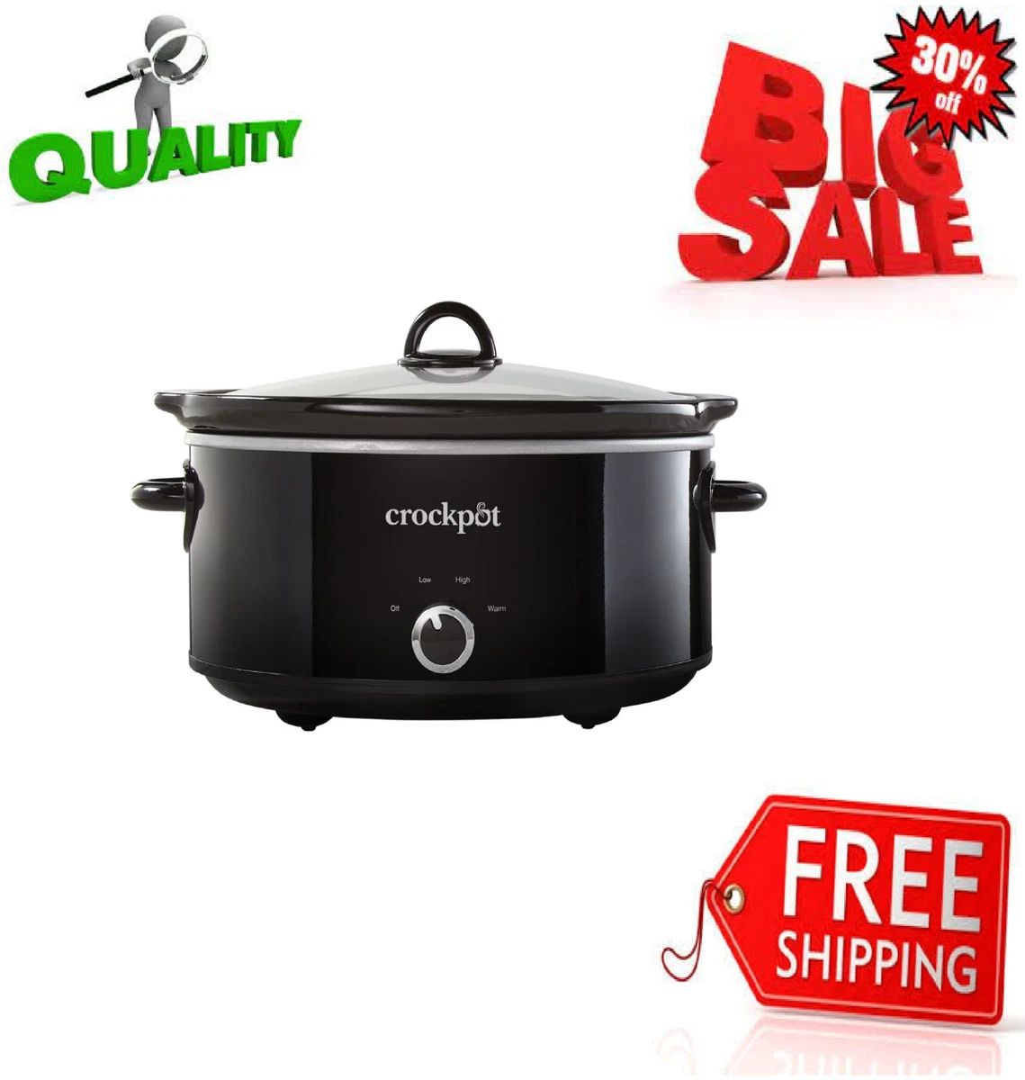 Crock Pot 7-Quart Manual Electric Slow Cooker, Black Stoneware with Lid