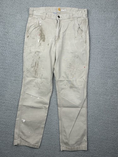 Carhartt Jeans Mens 34x32 (30) Tan Relaxed Fit Paint Stained Distressed