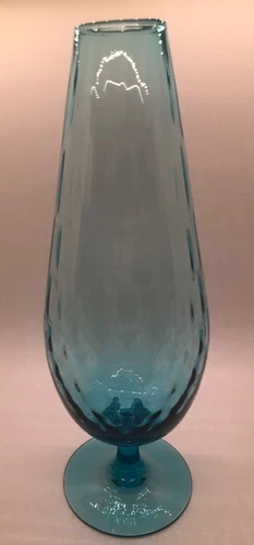 Vintage MCM Empoli Murano Glass Blue Diamond Optic Vase 12"