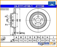 2 St. Bremsscheibe Ate 24.0111-0196.1 FüR Ford Kuga Ii