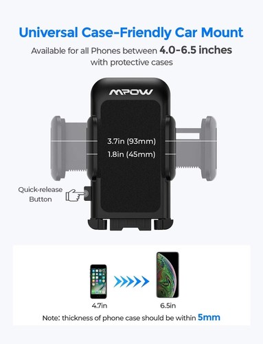 Mpow Grip Flex Windshield Car Mount Cell Phone Holder Dock For iPhone Samsung - Picture 6 of 9