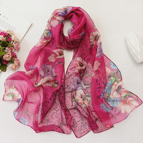 Women Silk Chiffon Flowers Printed Scarf Shawl Long Soft Wrap Scarves US - Picture 30 of 48