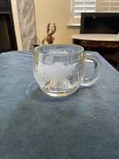 Nestle Nescafe World GLOBE Etched Glass Coffee Mug Cup Advertising     CM 1