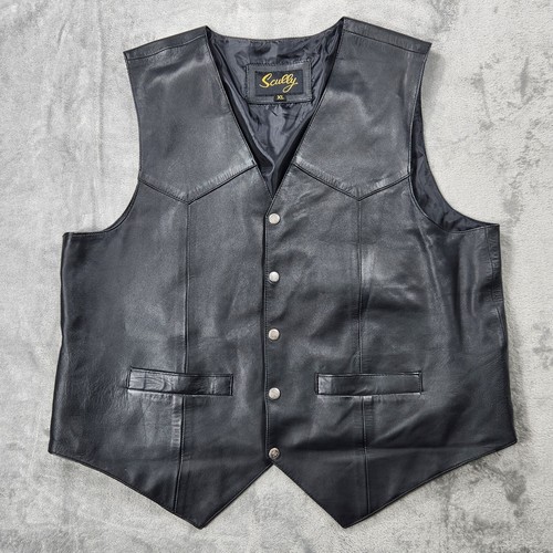 Scully Vest Men XL Black Leather Waist Coat Button Up Frontier Western Cowboy