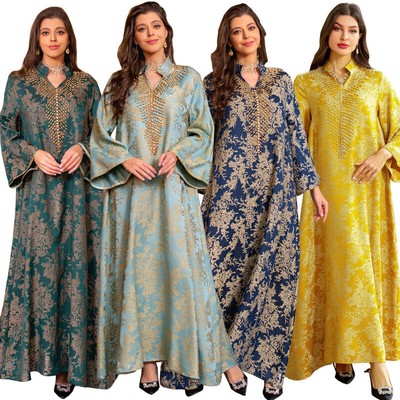chinese dress ladies HANYIMIDOO Women's Muslim Islamic Saudi Arab Abaya Long Sleeves Maxi Dress  (Small, Gold) at Amazon Women's Clothing store