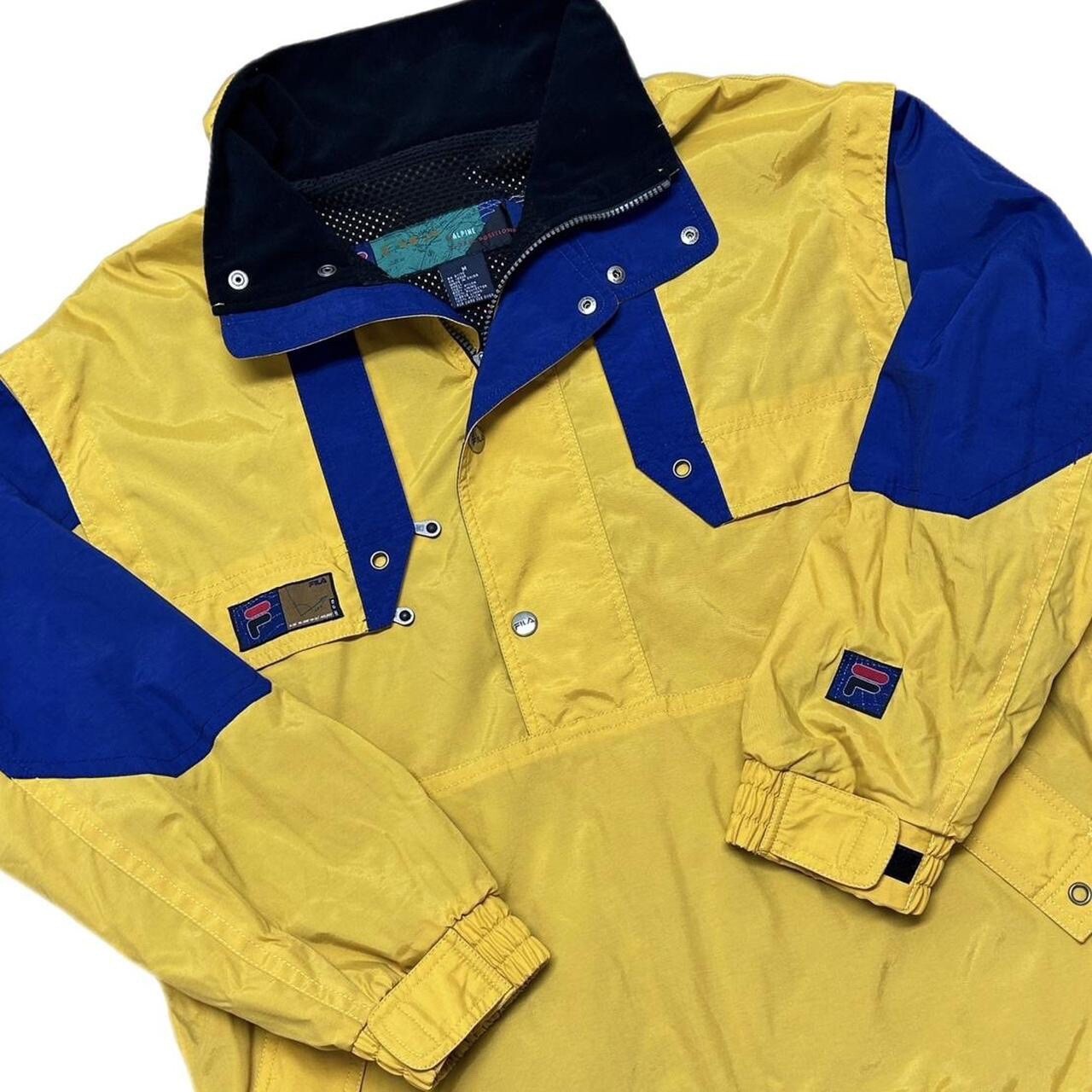 Vintage 90s FILA Alpine Teal Ski Jacket Retro Yellow Zip Mens Medium