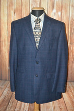 LRL Ralph Lauren Men 100 Wool Blue Plaid Double Vent Sports Coat Sz 42L