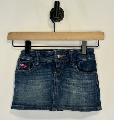 Girls Jean Skirt With Heart Embroidery Detail Size 5 Adjustable Waist