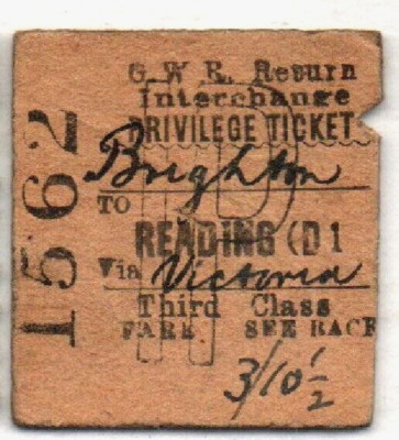 Great Western Railway Ticket Reading (D1 nach Brighton (rtn half) (Vorgruppierung)