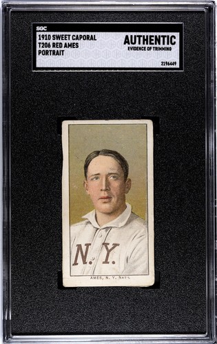 RED AMES 1909-11 T206 Sweet Caporal 350/30 Portrait SGC Authentic Altered GIANTS