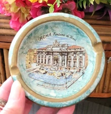 Rome Trevi Fountain Souvenir Ashtray Marbleized color made in Germany porcelain 