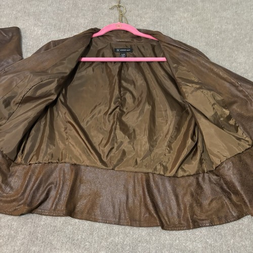 INC International Concepts Sz XL Blazer Jacket Ruffle Brown Faux Leather Lined - Picture 10 of 11