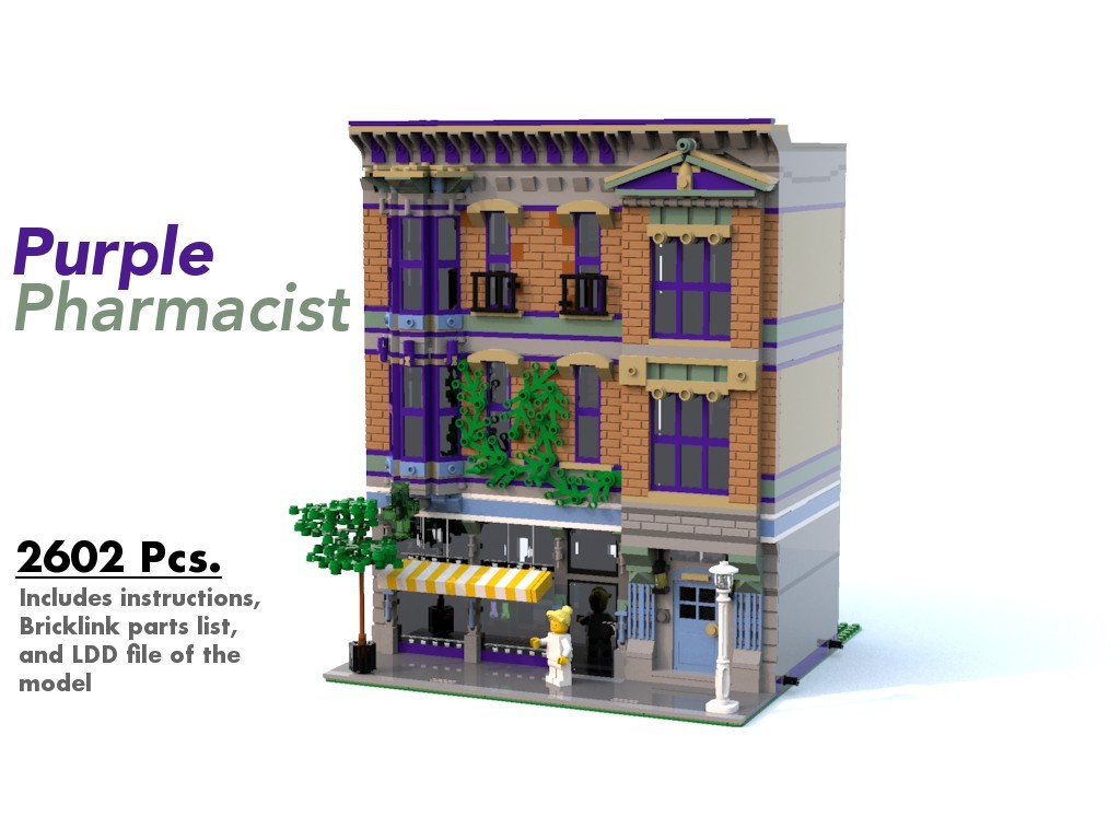 Lego Custom Modular Building Purple Pharmacist INSTRUCTIONS ONLY EBay lego-custom-modular-building-purple-pharmacist-instructions-only-ebay