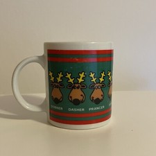 Vintage 1986 Houston Foods Santas Reindeer With Names Ceramic Mug