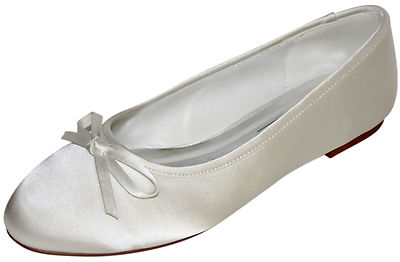 HBH flache Ballerinas Satin Brautschuhe, Runde Zehen mit einer Schleife verziert