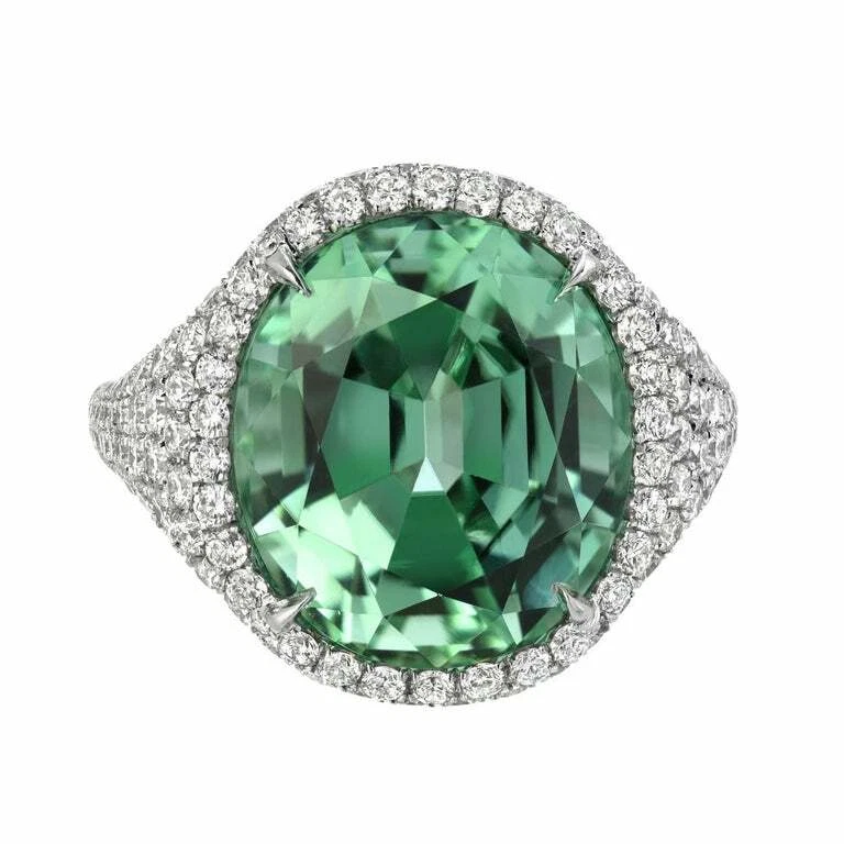 Magnificent 10.40 Carat Oval Cut Mint Green Tourmaline Women's Engagement Ring - Image 2 of 4
