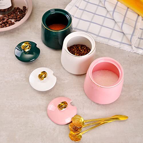 Ceramic Sugar Bowl with Lid and Spoon, Simple Clear Porcelain White Modern - Picture 6 of 7