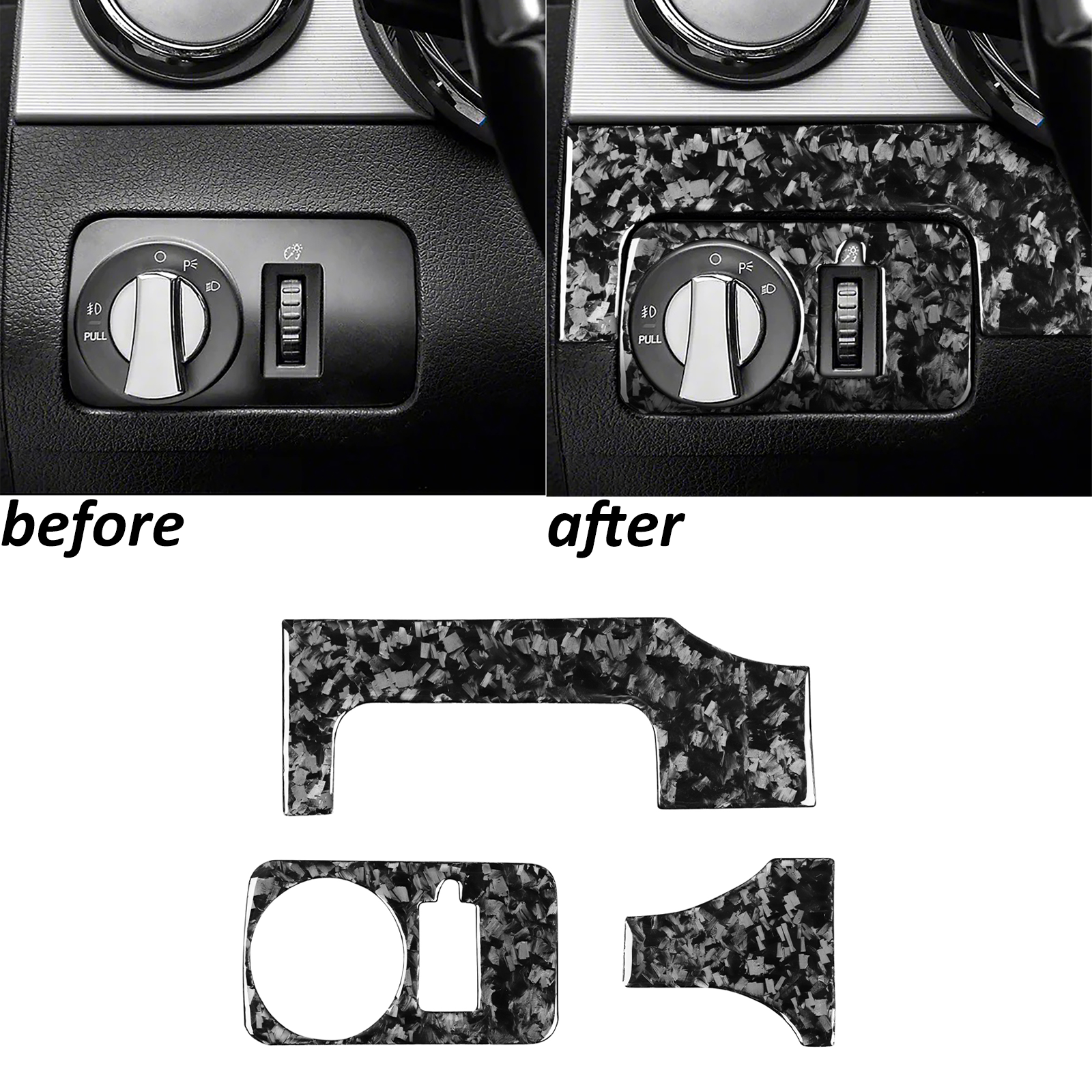 3Pcs Forged Carbon Fiber Dashboard Trim Panel for 05-09 Ford Mustang Driver Side