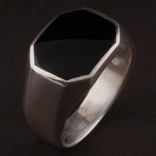 Handmade Sterling Ring with Large Onyx / Black Agate. Silver. 67 mm.