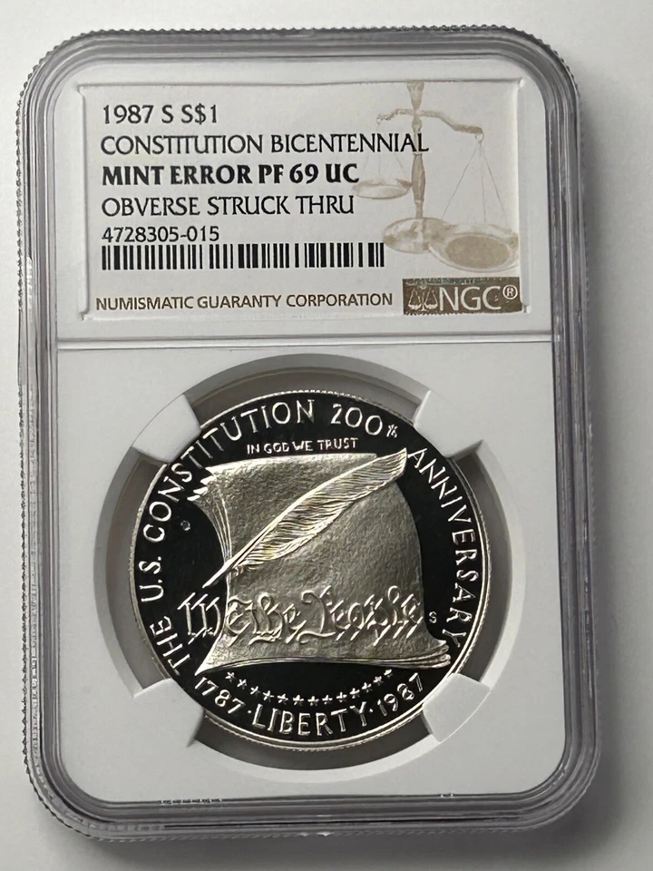 1987 S Constitution Silver Dollar NGC Mint Error PF69 UC Obverse Struck Through - Image 2 of 4