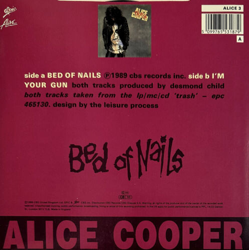 Alice Cooper- Bed Of Nails 7" 45 RPM Single UK Promo Sheet Black: 1989 - Picture 3 of 4