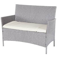 Poly-Rattan Gartenbank Hamar, Sitzbank Bank, Grau, Kissen Creme
