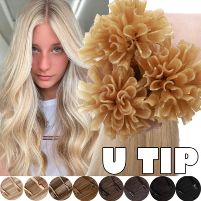 Russian Remy Pre Bonded U-Tip Nail Keratin Fusion 100% Human Hair Extensions 20''