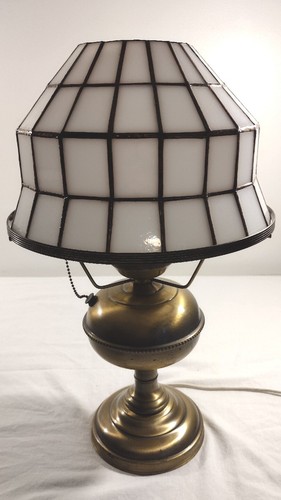 Vintage Arts And Crafts Brass Electric Stained Glass Hurricane Lamp Farmhouse - Picture 16 of 20