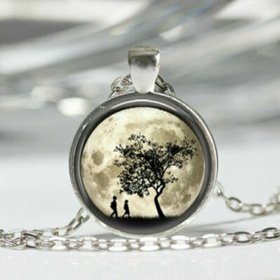 FULL NIGHT MOON TREE charm pendant 20'' Sterling Silver 925 necklace  female 