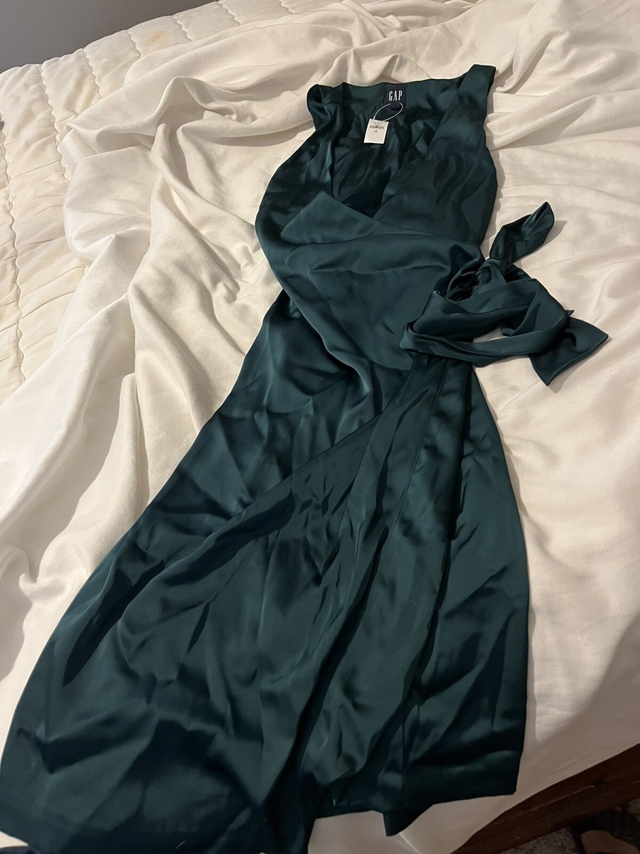 Gap satin mini wrap dress green | eBay