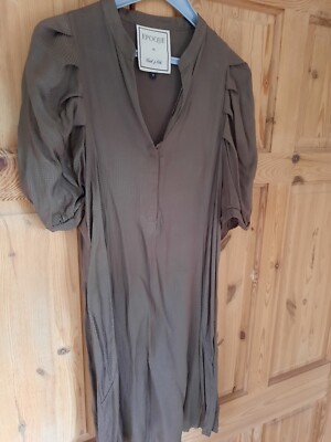 Lasies ''Epoque by Edith Ella'' Elegant Silk Feel Khaki Dress Size M ** FREE P&P *
