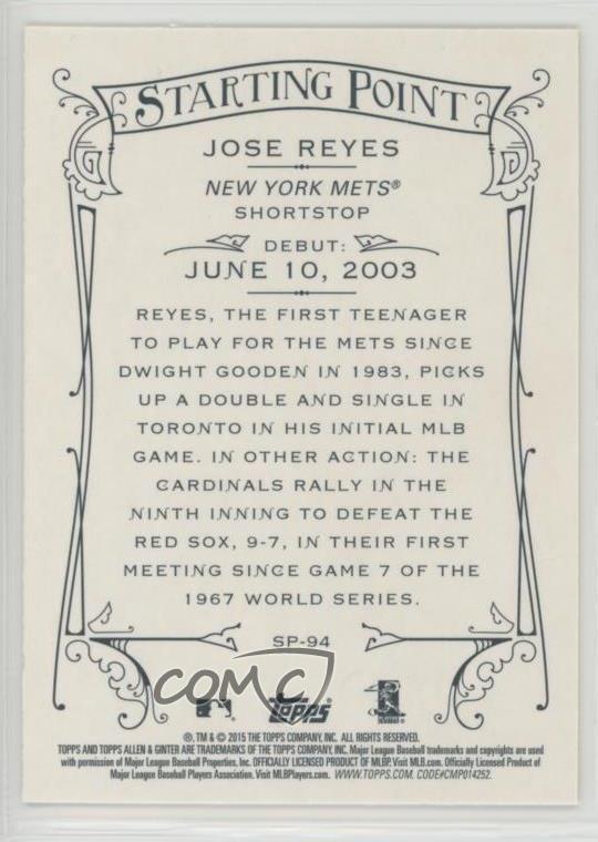 2015 Topps Allen & Ginter's Starting Points Jose Reyes SP94 eBay