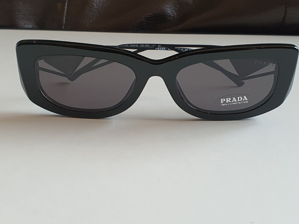Prada Sunglasses Black Rectangular Acetate Metal Triangle