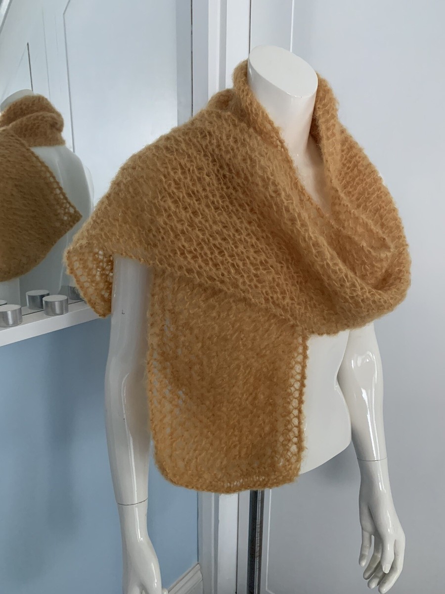 Hand Knitted Yellow/Gold Lace Scarf 78% Mohair 60” Long UK