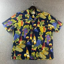 Paradise Found Shirt Mens Large Blue Yellow Button Up Short Sleeve Winery VTG