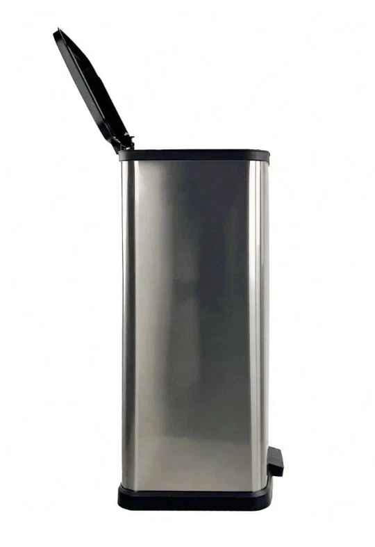 13.2 Gallon Trash Can, Plastic Step-On Kitchen Trash Bin with Lid, Silver - Image 3 of 4