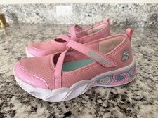 Skechers Mary Jane Flats Girls Pink Hearts Lightweight Hook & Loop Round Toe 1.5