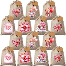 36 Pcs Mother's Day Burlap Gift Bags with Tags for Mom, 5x7 Inch Linen Drawstrin